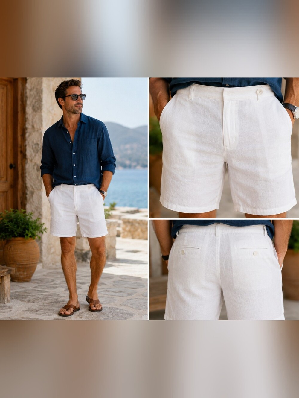 Florest 100% Linen Men’s White Shorts Size 44 Relaxed Resort Wear
